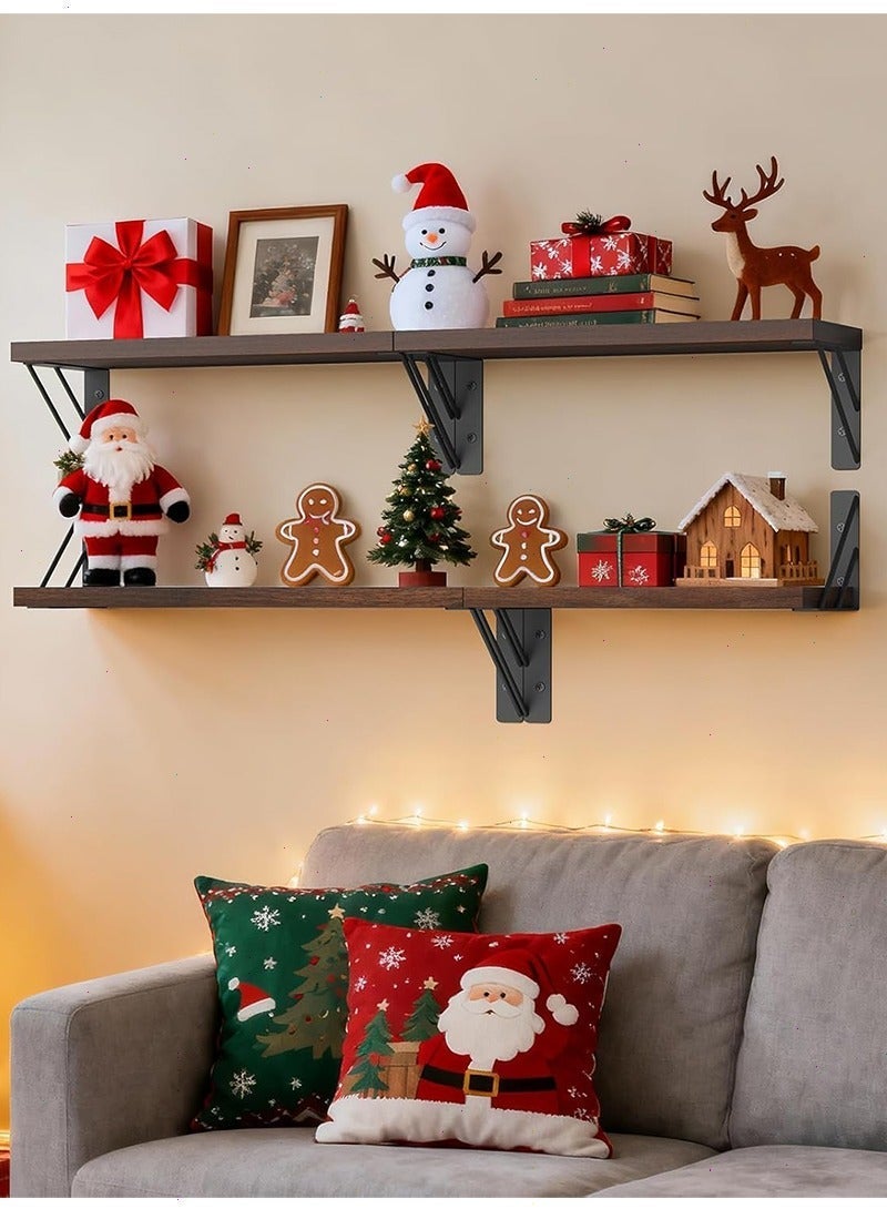 يواوليتي ارفف جدارية,ارفف خشب، 4 رفوف جداريه من الخشب، رف تخزين ريفي مثبت على الحائط للكتب والديكور، عرض ومنظم صغير موفر للمساحة (بني) - Image 2